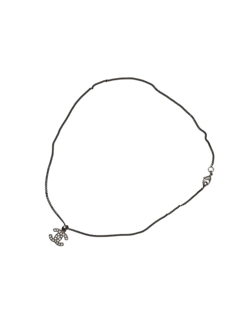 Chanel Rhinestone CC Logo Necklace 09 Silver